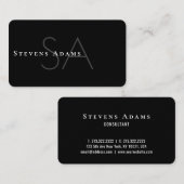 Chic Beruflich Schwarz und Weiß Mit Monogramm Visitenkarte (Vorne/Hinten)