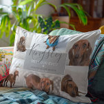 Chic Best Dog Ever | Foto Collage Pet Loss Dekokissen<br><div class="desc">Laden Sie einfach 6 Ihrer wertvollsten Fotos von Ihrem Computer oder Telefon auf dieses moderne, elegante Foto Tribute Kissen für Haustiere, die wir geliebt und verloren haben. Mit dem Namen der Haustiere in einem eleganten Kalligraphieskript und dem "besten Hund aller Zeiten", Nachricht und Daten auf einem hellgrauen Blockhintergrund, der in...</div>
