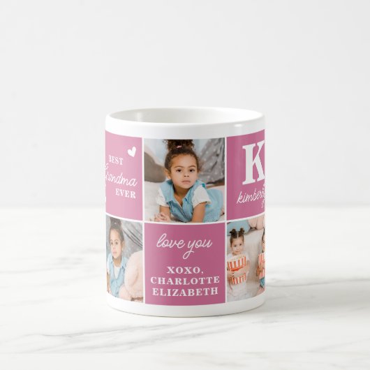 Chic Best GRANDMA je Custom 7 Pink Foto Collage Kaffeetasse (Mittel)