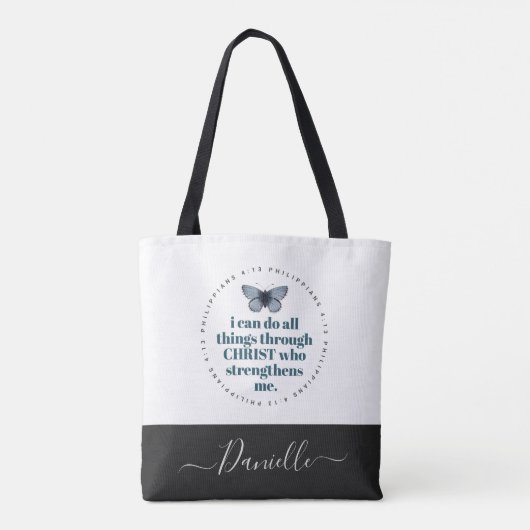 Chic Bible Verse Philippians Blue Butterfly Name Tasche (Rückseite)