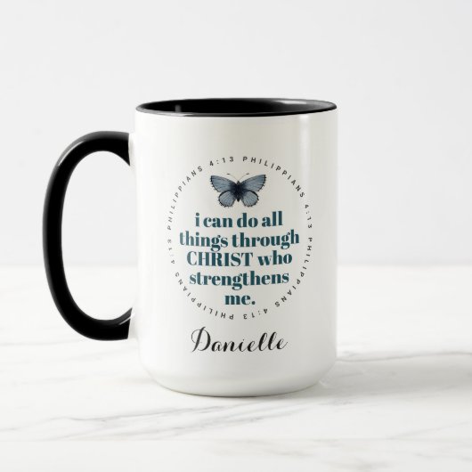 Chic Bible Verse Philippians Blue Butterfly Name Tasse (Links)
