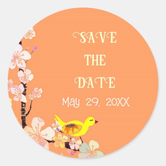 Chic Bird Wedding Save the Date Runder Aufkleber (Vorderseite)