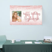 Chic Birthday Rose Gold Glitzer Lights Foto Banner (Messeveranstaltung)