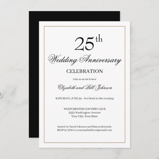 Chic Black 25. Hochzeitstag Einladung (Vorne/Hinten)