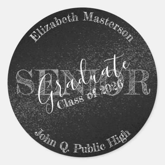 Chic Black Abschluss Graduate Senior Class Runder Aufkleber (Vorderseite)