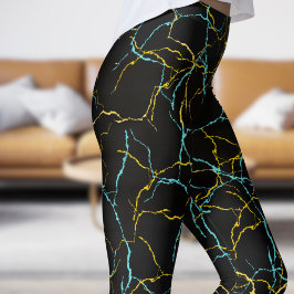 Chic Black and Blue Yellow Fracture Pattern Leggings