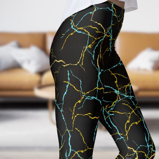 Chic Black and Blue Yellow Fracture Pattern Leggings