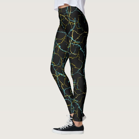 Chic Black and Blue Yellow Fracture Pattern Leggings (Links)