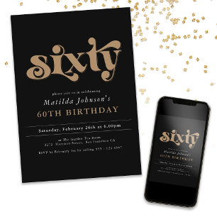 Chic Black and Gold 60. Geburtstagsparty Einladung