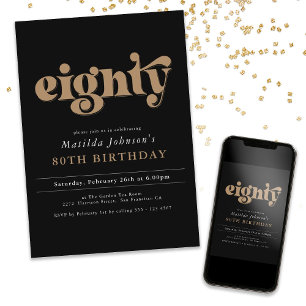 Chic Black and Gold 80. Geburtstagsparty Einladung