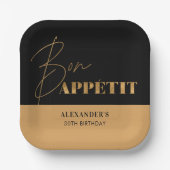 Chic Black and Gold Bon Appétit Script Geburtstag Pappteller (Vorderseite)