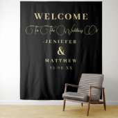 Chic Black and Gold Calligraphy Wedding Willkommen Wandteppich (Beispiel)