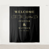 Chic Black and Gold Calligraphy Wedding Willkommen Wandteppich (Vorderseite)