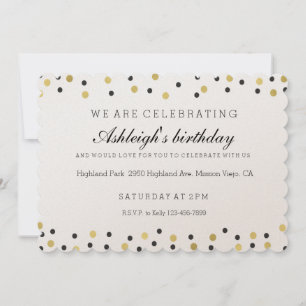 Chic Black and Gold Confetti Geburtstag Einladung