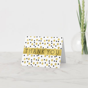 Chic Black and Gold Confetti Thank You Dankeskarte