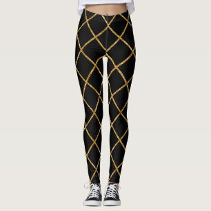 Chic Black and Gold Diamond Muster Leggings