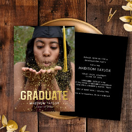 Chic Black and Gold Foil Foto Graduation Party Folieneinladung