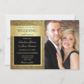 Chic Black and Gold Foto Wedding Einladung (Vorderseite)