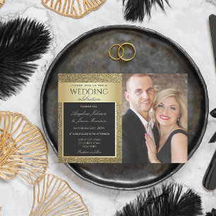 Chic Black and Gold Foto Wedding Einladung