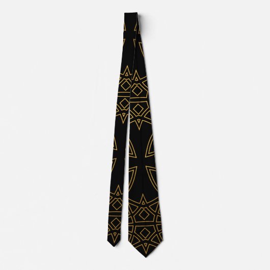 Chic Black and Gold Interlocking Design Neck Tie Krawatte (Rückseite)