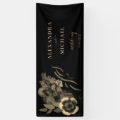 Chic Black and Gold Iris Blume Hochzeit Banner (Vertikal)