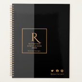 Chic Black and Gold Mit Monogramm Planer (Vorderseite)