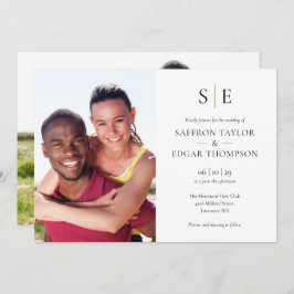 Chic Black and Gold Monogram 2 Foto Hochzeit Einladung