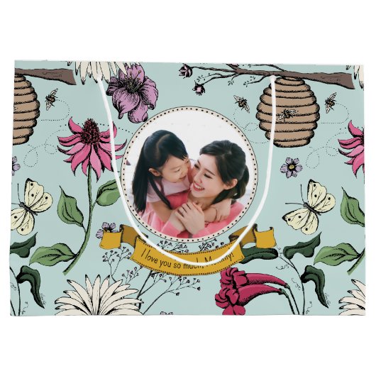 Chic Black and Gold Queen Bee Royal Crown Foto Große Geschenktüte (Rückseite)