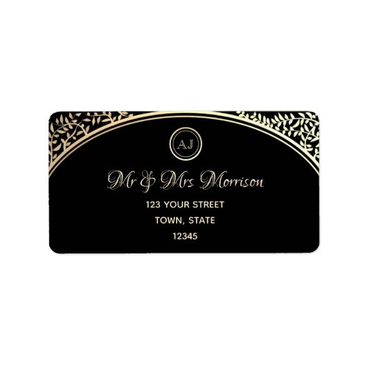 Chic Black and Gold Rücksendeadresse Adressaufkleber (Vorne)