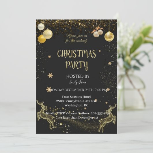 Chic Black and Gold Save The Date (Stehend Vorderseite)