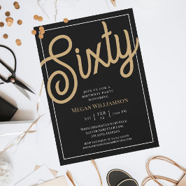 Chic Black and Gold Script 60. Geburtstag Einladung