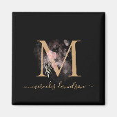Chic Black and Gold Script Floral Monogram Magnet (Vorne)