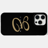 Chic Black and Gold Script Monogram Case-Mate iPhone Hülle (Rückseite (Horizontal))