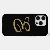 Chic Black and Gold Script Monogram iPhone Hülle (Rückseite (Horizontal))