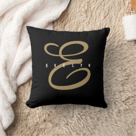 Chic Black and Gold Script Monogram Kissen