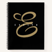 Chic Black and Gold Script Monogram Notebook Notizblock (Vorderseite)