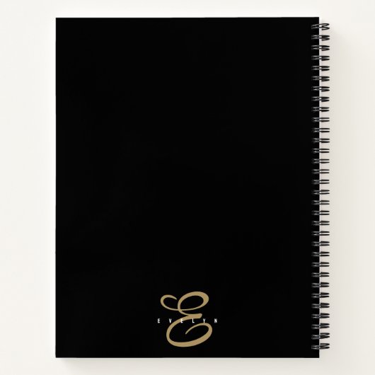 Chic Black and Gold Script Monogram Notebook Notizblock (Rückseite)