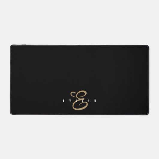 Chic Black and Gold Script Monogram Notebook Schreibtischunterlage (Vorderseite)
