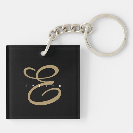 Chic Black and Gold Script Monogram Schlüsselanhänger (Rückseite)