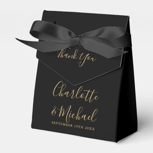 Chic Black and Gold Script Wedding Vielen Dank Geschenkschachtel (Vorderseite)