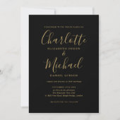 Chic Black and Gold Signature Script Foto Hochzeit Einladung (Vorderseite)