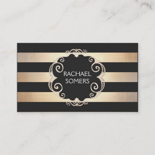 Chic Black and Gold Striping Designer (kein Glanz) Visitenkarte (Vorderseite)