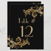 Chic Black and Gold Tone Wedding Tischnummer (Vorne/Hinten)