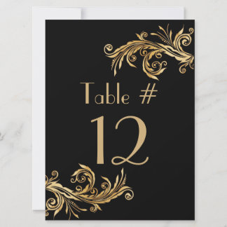 Chic Black and Gold Tone Wedding Tischnummer