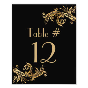 Chic Black and Gold Tone Wedding Tischnummer Fotodruck