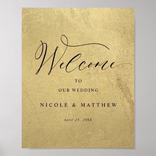 Chic Black and Gold Vertical Wedding Willkommensze Poster (Vorne)