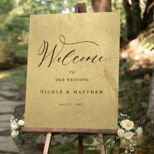 Chic Black and Gold Vertical Wedding Willkommensze Poster
