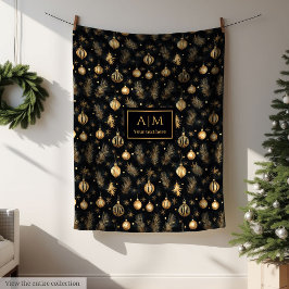 Chic black and gold watercolor modern holiday fleecedecke