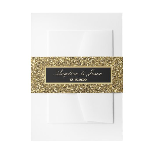 Chic Black and Gold Wedding Einladungsbanderole (Vorderseite Beispiel)