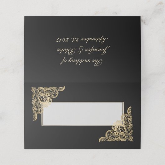 Chic Black and Gold Wedding Folding Platzkarte (Außenseite Aufgefaltet)